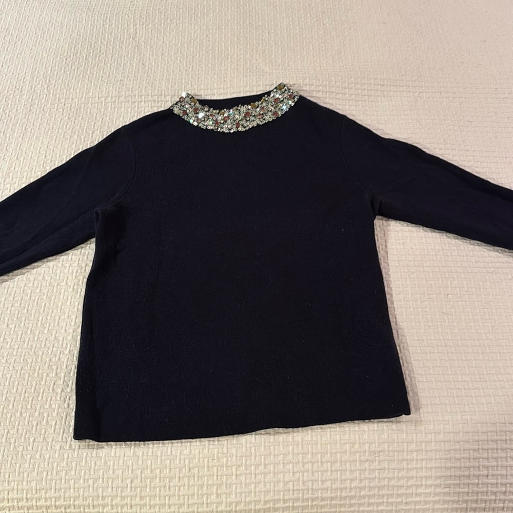 J. Crew Navy Sweater with sequin neckline